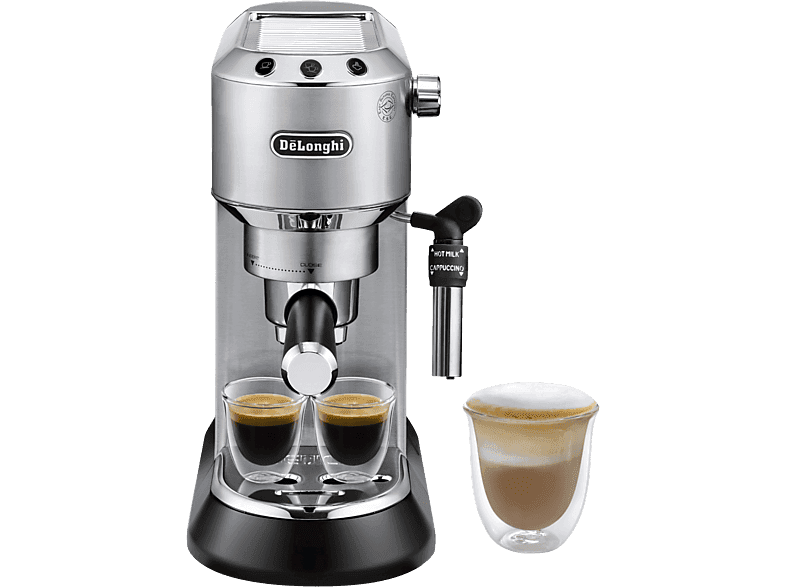 Cafetera express - De'Longhi Dedica EC685.M, 1300 W, 15 bar, Thermoblock, Espresso manual, Función 2 tazas, Metalizado