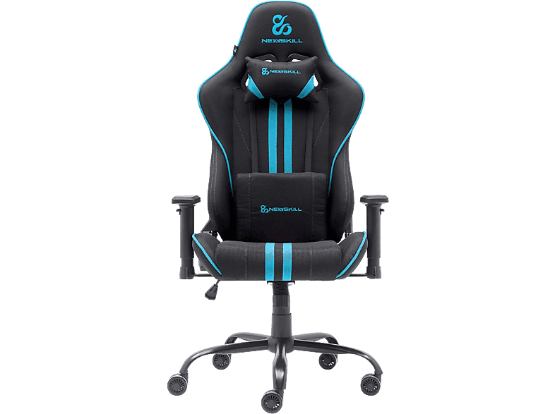 Silla gaming - Newskill Kitsune V2, Cojines cervical y lumbar, Reclinable 180º, Hasta 136 kg, Azul