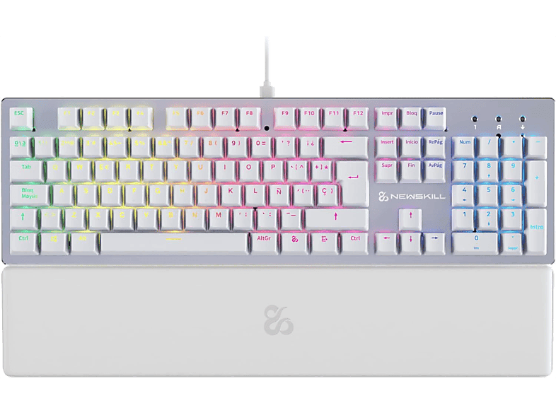 Teclado gaming - NEWSKILL Serike V2, Por Cable, Iluminación RGB, Con reposabrazos, Blanco