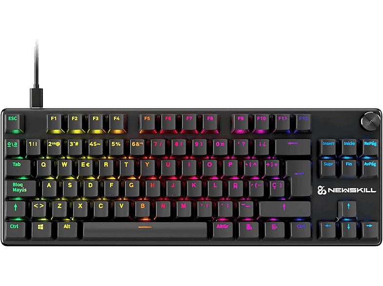 Teclado gaming - NEWSKILL Serike V2 TKL, USB tipo A, extraible, Teclas iluminadas, Con rueda de volumen, Negro