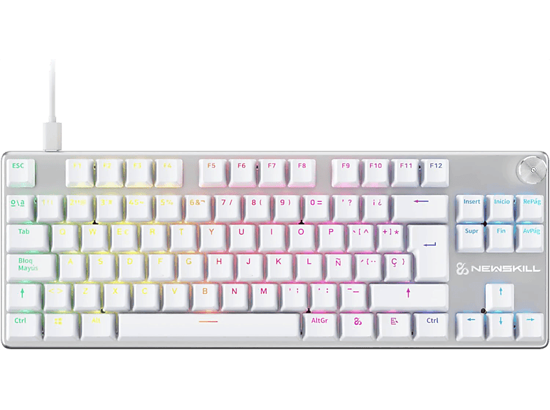 Teclado gaming - NEWSKILL Serike V2 TKL, USB tipo A, extraible, Teclas iluminadas, Con rueda de volumen, Blanco