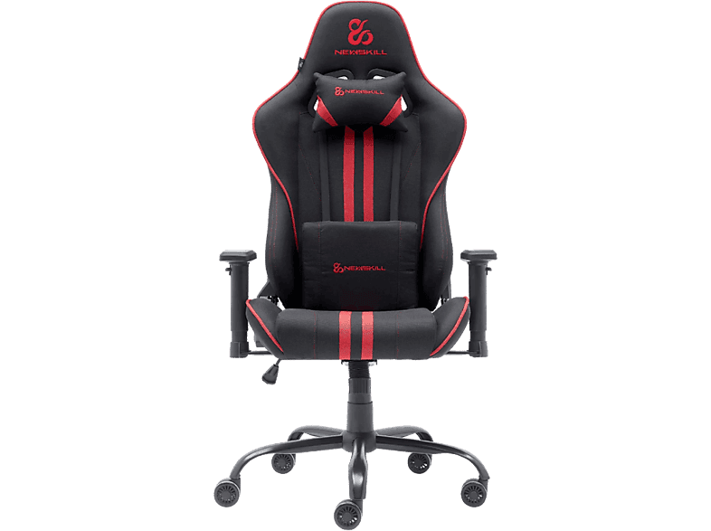 Silla gaming - Newskill Kitsune V2, Reposabrazos 2D, Hasta 136 kg, Tela Transpirable, Cojines Lumbar y Cervical, Reclinable en 180º, Rojo