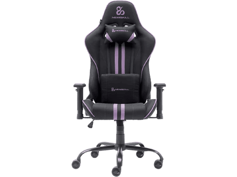 Silla gaming - Newskill Kitsune V2, Reposabrazos 2D, Hasta 136 kg, Tela Transpirable, Cojines Lumbar y Cervical, Reclinable en 180º, Morado