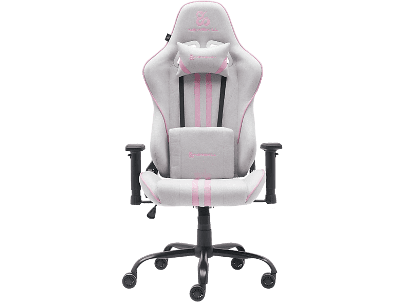 Silla gaming - Newskill Kitsune V2, Reposabrazos 2D, Hasta 136 kg, Tela Transpirable, Cojines Lumbar y Cervical, Reclinable en 180º, Rosa