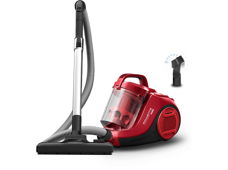 Aspirador sin bolsa - Rowenta RO2913EA, 900 W, 1.2 L, Tecnol. Ciclónica, Filtro de espuma y alta eficiencia, Radio acción 7.6 m, 77 dB, Rojo