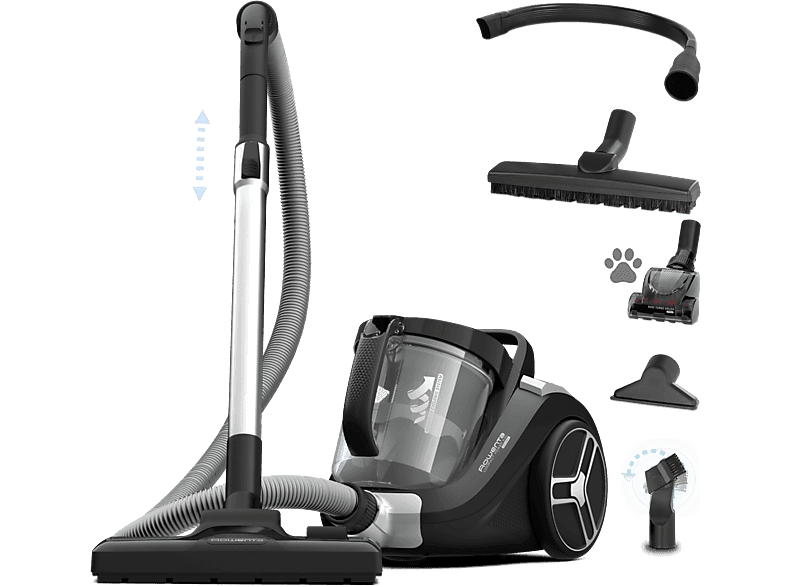 Aspirador sin bolsa - Rowenta Compact Power XXL RO4B75, 900W, 2.5 L, Filtrado Ciclónico 3 niveles, Radio 8.8 m, Kit Limpieza, Especial Mascotas, Negro