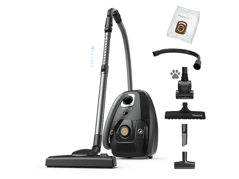Aspirador con bolsa - Rowenta Green Force RO6189, 400 W, 4.5 L, Motor Effitech® bajo consumo, Filtrado HEPA, Radio 12 m, ECO, Especial Mascotas, Negro