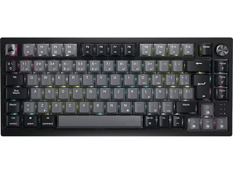 Teclado gaming - Corsair K65 PLUS WIRELESS, USB, Teclas iluminadas, 75% Tamaño, Plateado y Gris oscuro