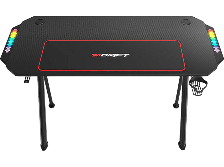 REACONDICIONADO Seminuevo Muy bueno Mesa gaming - Drift DZ175RGB, Iluminación LED, Alfombrilla,  Soporte para Auriculares y Bebidas, 130 x 75 x 60 cm