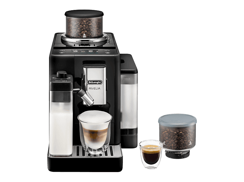 Cafetera superautomática - De'Longhi Rivelia EXAM440.55.B, 1450W, 19bar, Molinillo integrado, LatteCremaHot, Depósito leche, Táctil, 16 recetas, Negro