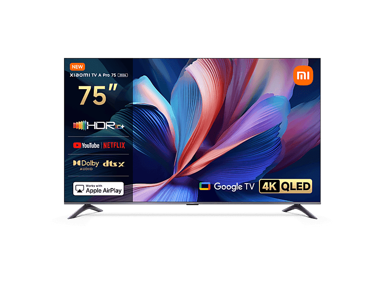 TV QLED 75" - Xiaomi 75 A PRO, QLED 4K, Quad cortex A55, Smart TV, Google TV, Negro