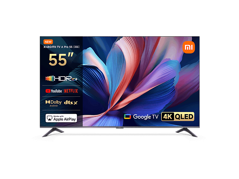 TV QLED 55" - Xiaomi 55 A PRO, QLED 4K, Quad cortex A55, Smart TV, Google TV, Negro