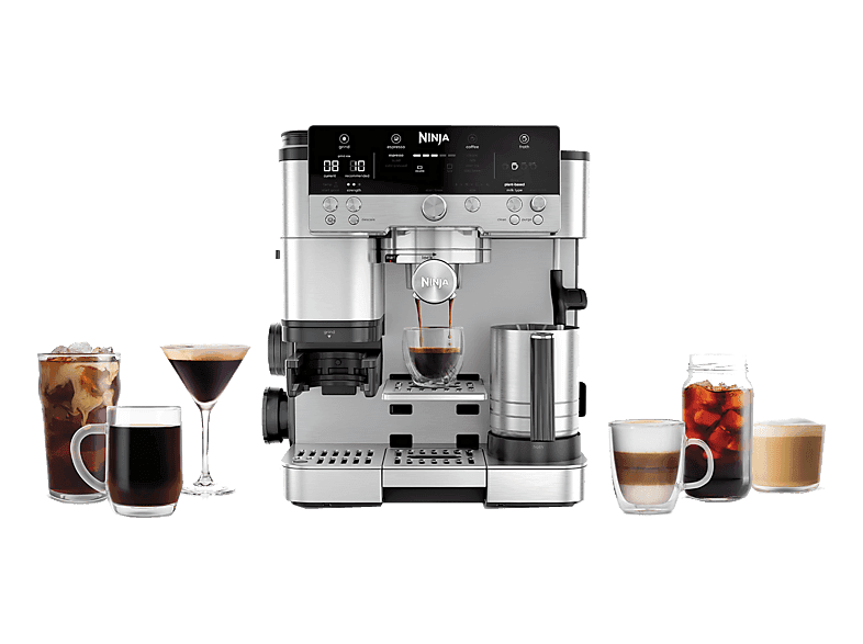 Cafetera express - Ninja Luxe Café Premier ES601EU, 9 bar, 1650W, 2 Tazas, Capacidad del depósito 2L, Capacidad de café en grano 250g, Plata