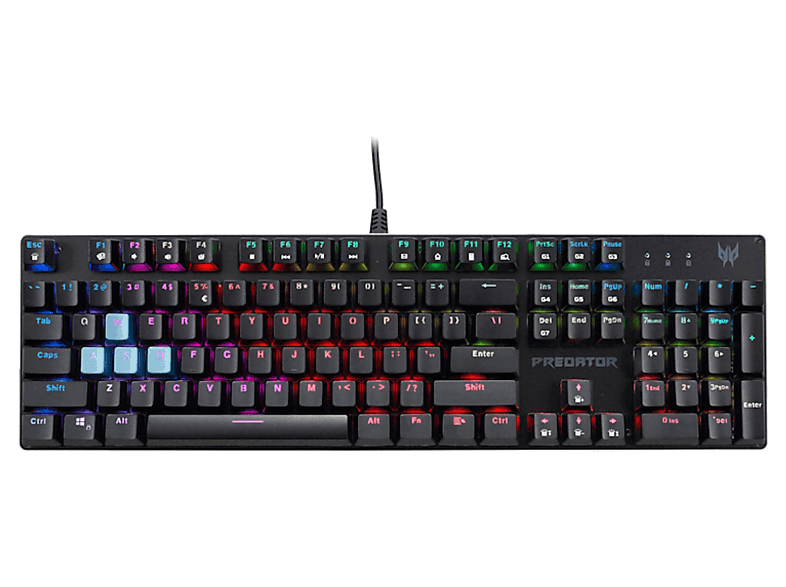 Teclado gaming - Acer Predator Aethon 303, USB, Con cable, 104 Teclas iluminadas, Kailh Blue, Negro
