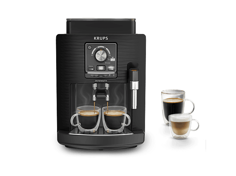 Cafetera superautomática - Krups Intensity EA50K9, 4 bebidas, Espumador de leche manual, Granos de cafe, 15 bares, 1.7l, 2 Tazas, Compacta, Negro