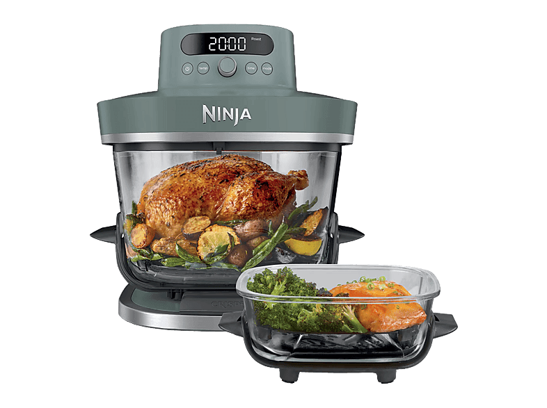 Freidora de aire - Ninja Crispi Pro XL Glass, 5.7 l, 2050 W, Hasta 230 °C, 7 programas, 2 recipientes de cristal, Diseño portátil, Gris ceniza