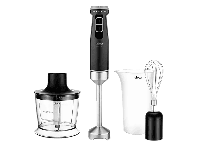 Batidora de mano - Ufesa Mars 1200 Max, 1200 W, Totalmente variable, Función Turbo, Plata y Negro