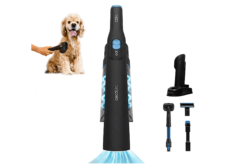 Aspirador de mano - Cecotec Conga Rockstar Micro+ Animal, 200 W, 20 kPa, 40 min, 2en1, Especial mascotas, Accesorio tapicería, Base de carga, Titanium