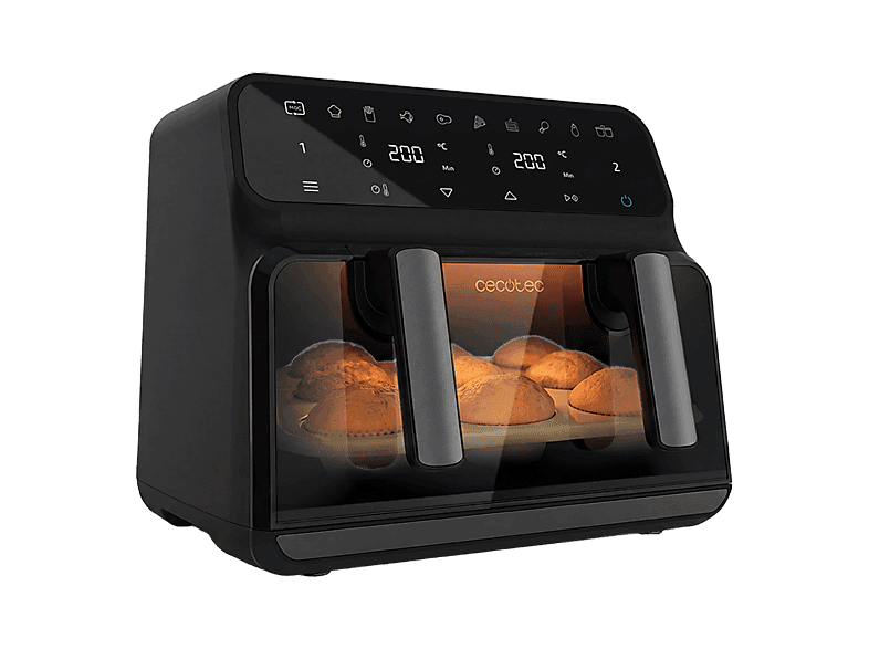 Freidora de aire - Cecotec Cecofry Advance 9000 Window, 2200 W, 9 L, Doble Cesta, 4.5 L, 6 Modos, Negro