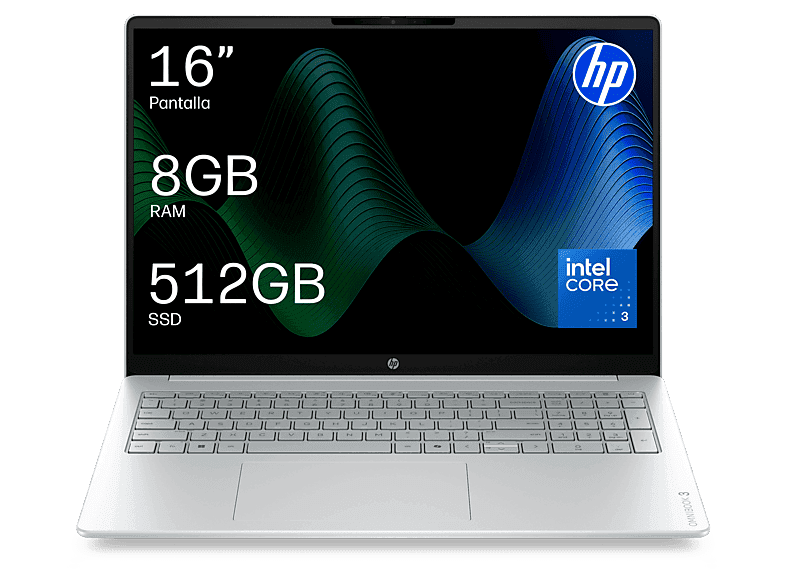 Portátil - HP OmniBook 3 Laptop 16-bu0024ns, 16 " DCI 2K, Intel® Core™ 3 100U, 8 GB RAM, 512 GB SSD, UHD Graphics, Sin sistema operativo, Sin cargador