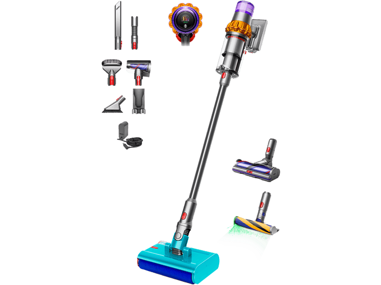 Aspirador escoba - Dyson V15s Detect™ Submarine, Aspira y Friega, Kit para coche y Cabezal láser, Potencia succión 240 AW, 60 min, Sensor Suciedad