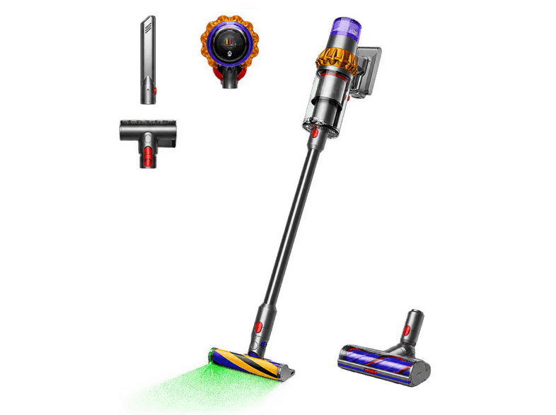 Aspirador escoba - Dyson V15 Detect™ Absolute, Potencia succión 240 AW, Autonomía 60 min, Minicepillo motorizado, 3 Modos, Láser, Sensor Suciedad