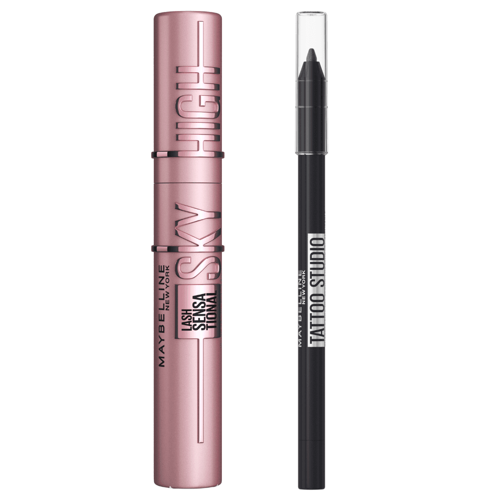 Maybelline New York | Pack rutina de ojos con la máscara de pestañas Lash Sensational Sky High en Tono Black y el lápiz de ojos Tattoo Liner en Tono Deep Onyx Black
