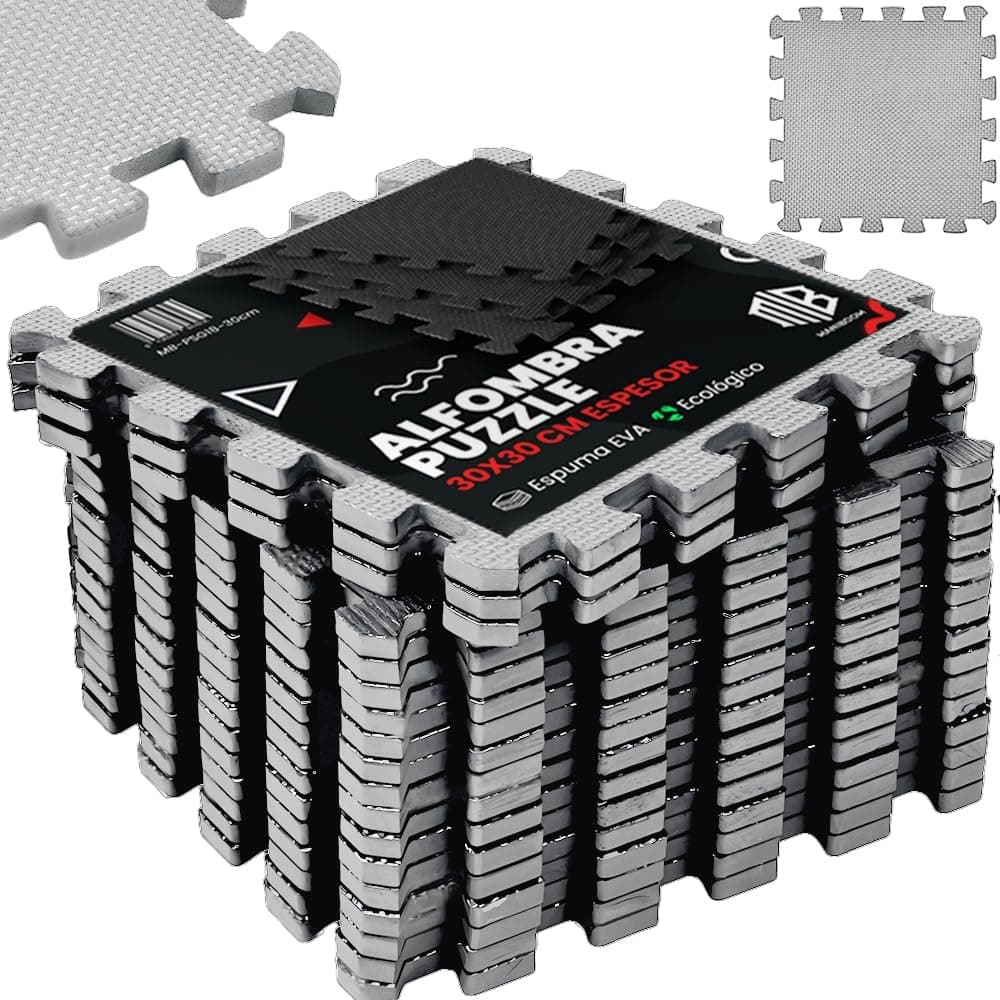 Suelo de Gimnasio en Set de 18 Piezas 30x30x1 cm – Esterilla Puzzle de Goma para Fitness y Protección del Suelo – Alfombra Tatami para Gimnasio en Casa sin Piezas de Bordes