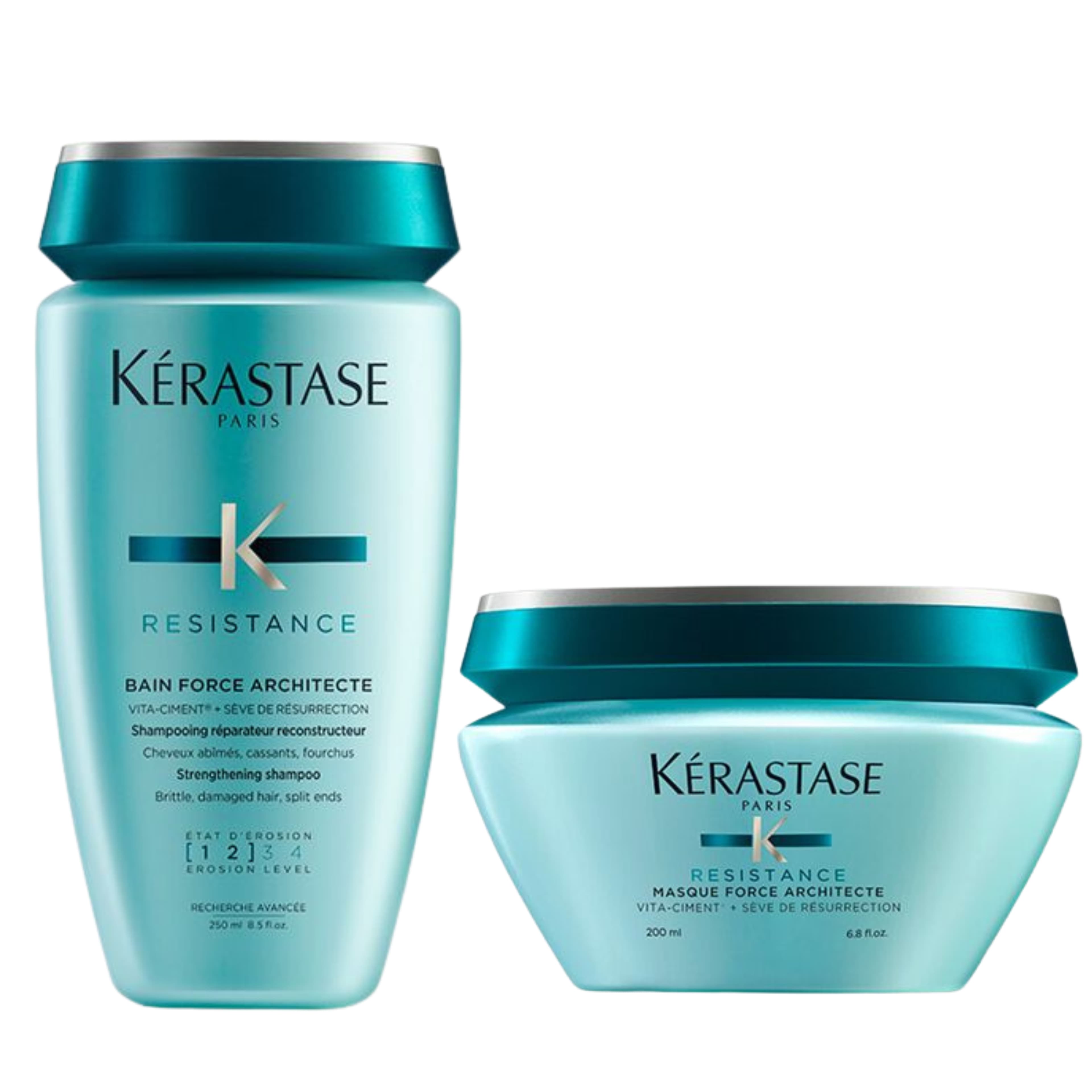 Kit Kérastase Résistance Force Architecte: Champú 250ml + Mascarilla 200ml para Reconstrucción del Cabello Dañado