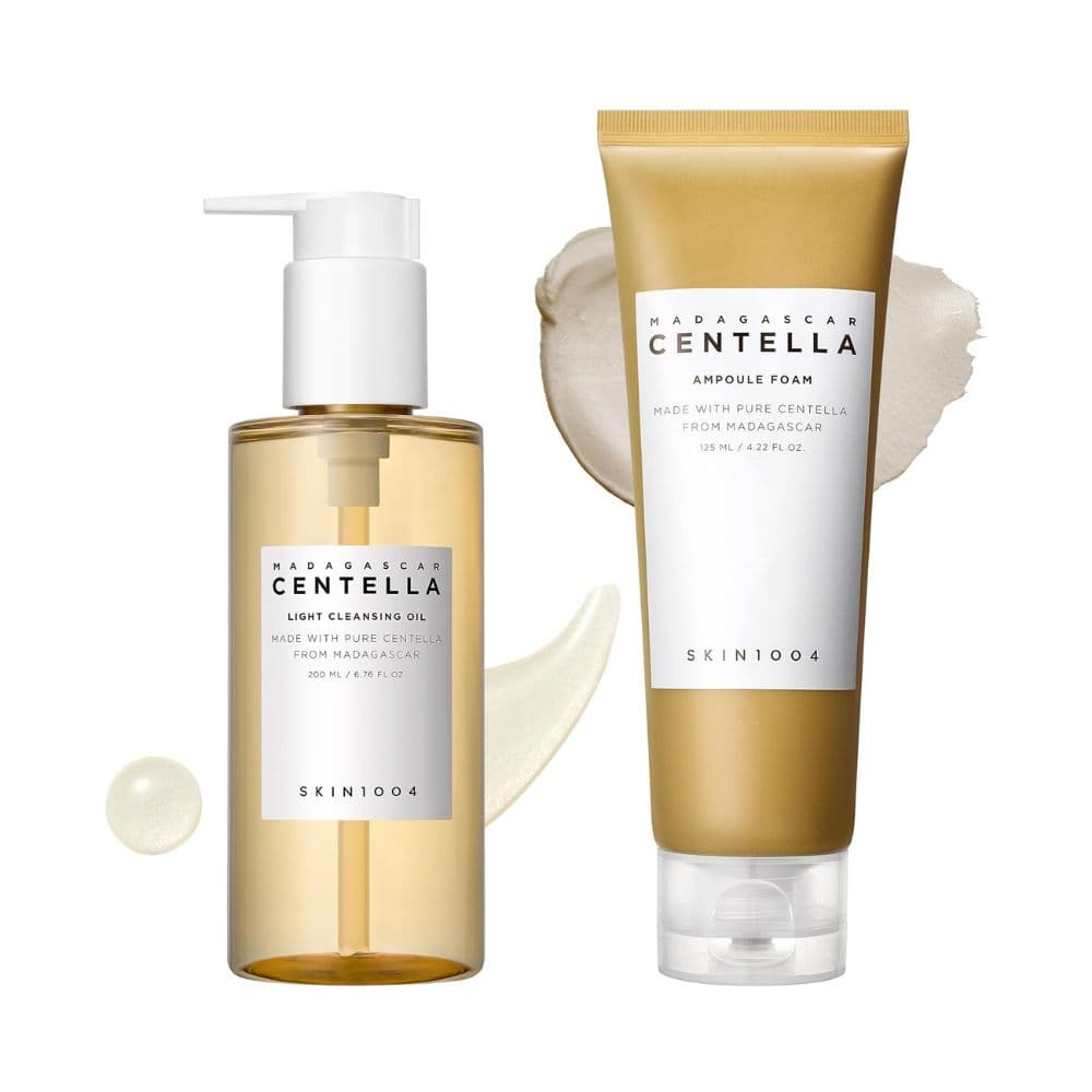 Pack SKIN1004 Madagascar Centella Double Cleansing Duo | Light Cleansing Oil 200 ml + Ampoule Foam 125 ml | Doble limpieza calmante que elimina maquillaje y limpia poros en profundidad