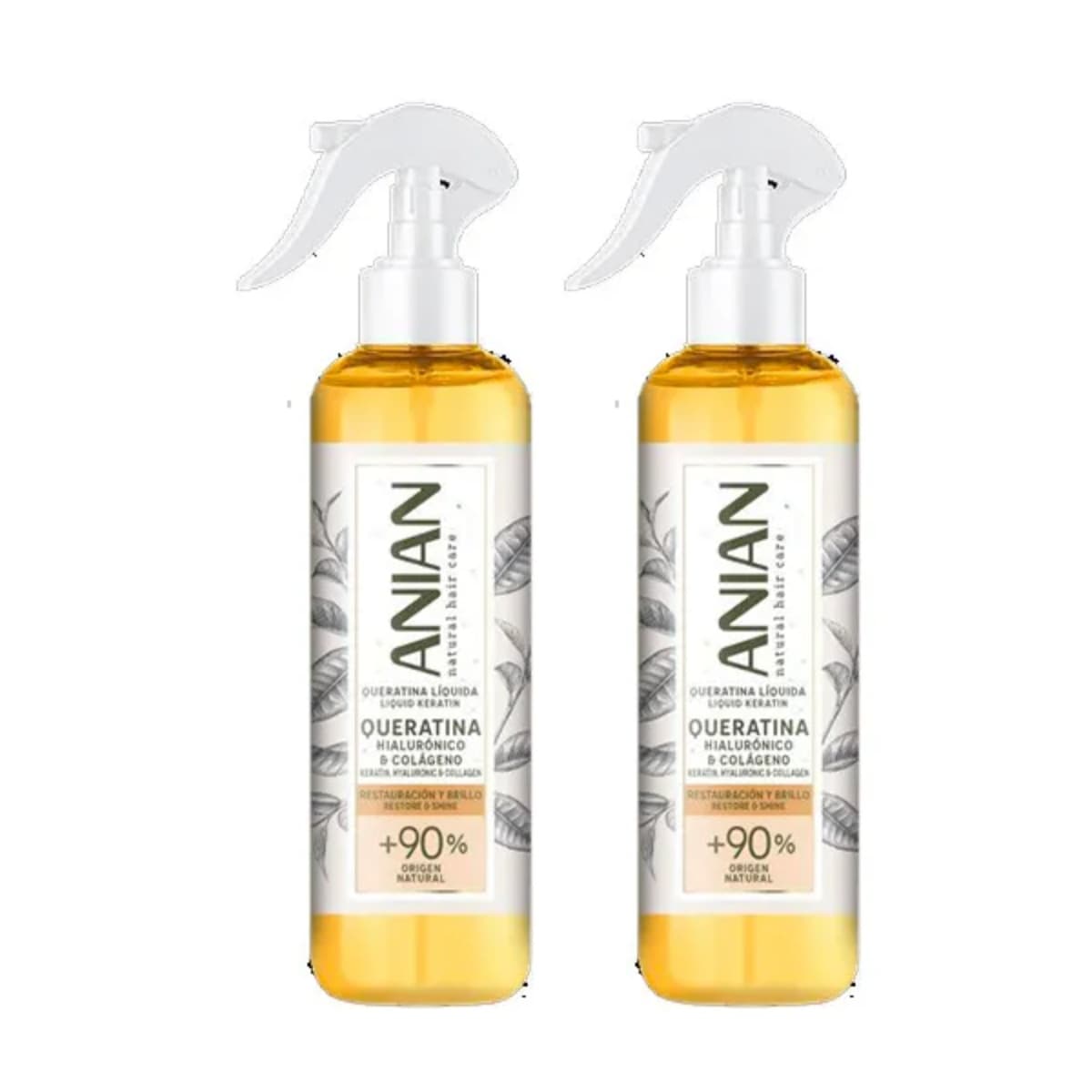 CasaSofia- Pack de 2 Anian Queratina Líquida , Ácido Hialurónico y Colágeno 200ml. Tratamiento capilar de restauración con Queratina, Ácido hialurónico y Colágeno. Ingrediente de origen natural. Producto formulado y fabricado en España.