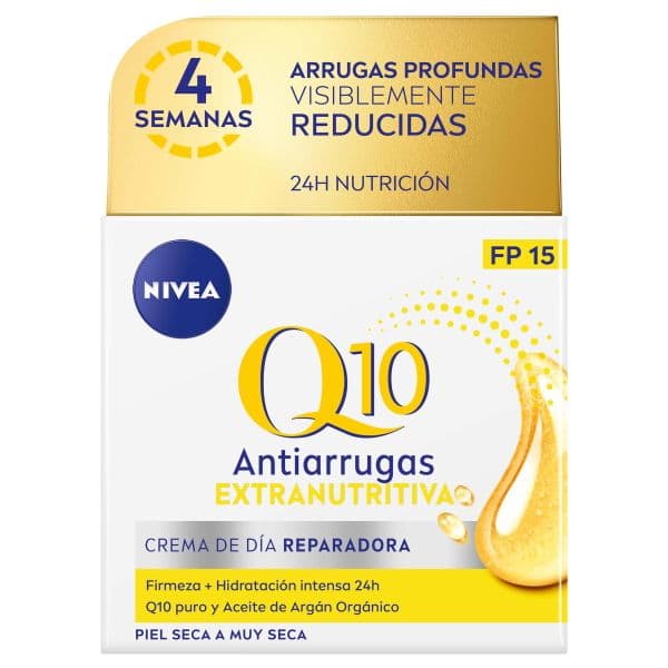 NIVEA Q10 Power Antiarrugas Extra-Nutritiva Crema De Día 50 ml Crema Antiedad con Aceite de Argán Piel Seca o Muy Seca