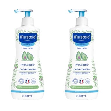 Mustela - Loción corporal Hydra Bébé con aguacate BIO para piel normal de recién nacido, pack duplo 2x500 ml