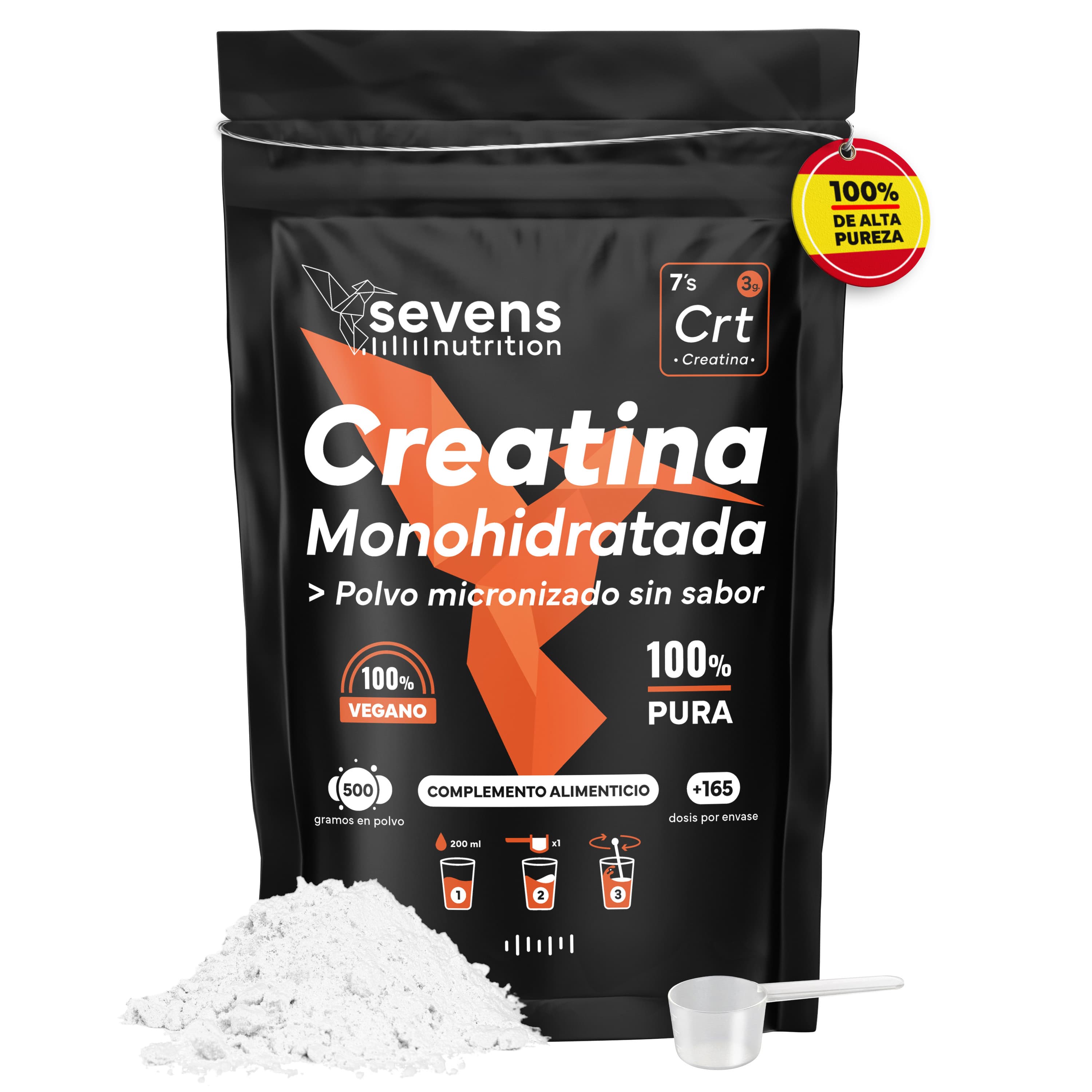 Creatina Monohidrato Micronizada – 500 g – Polvo Sin Sabor y Sin Aditivos – Sevens Nutrition