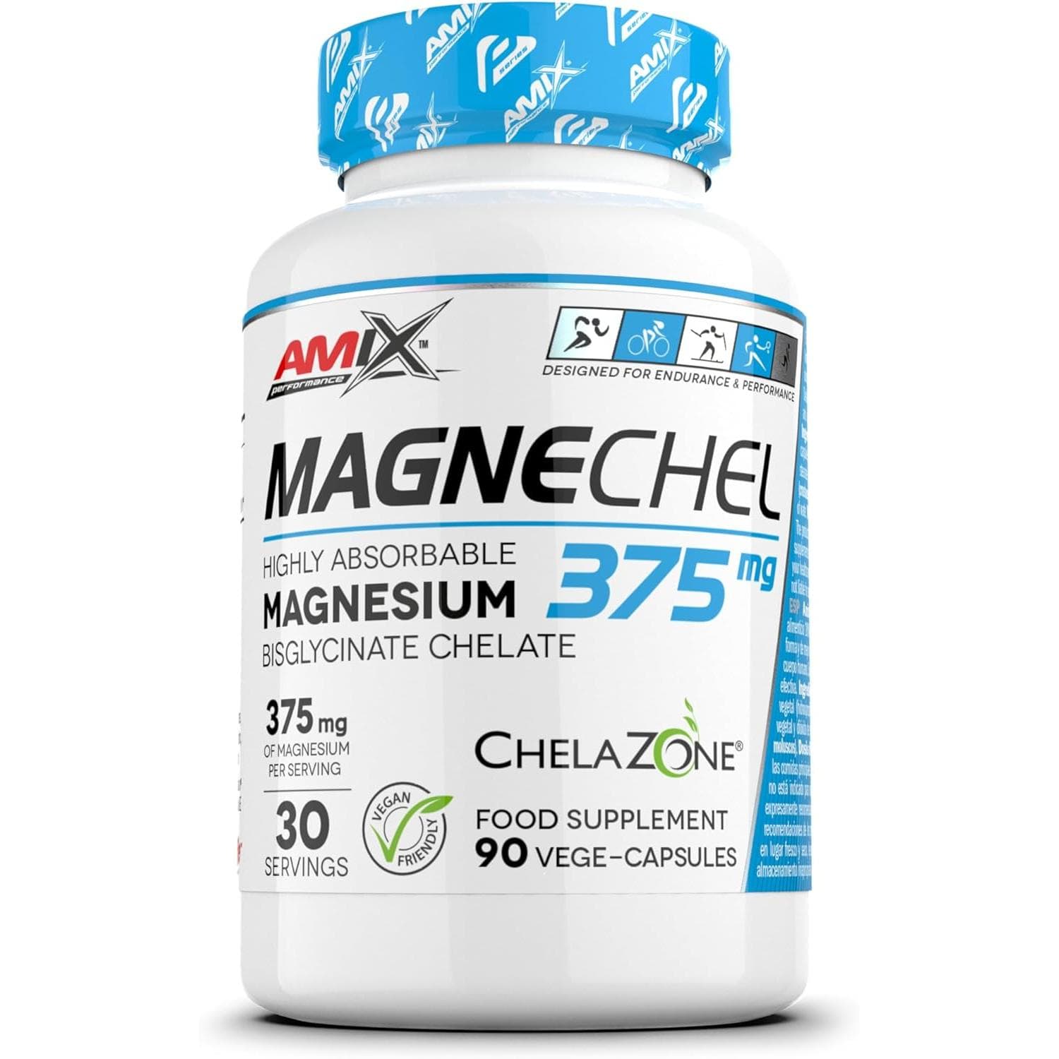 Amix Nutrition MagneChel® - Magnesio Bisglicinato Quelado de Alta Absorción Complemento Alimenticio en Cápsulas Vegetales Apoyo para la Función Muscular, el Sistema Nervioso, la Salud Ósea y el Bienestar General Diario 90 Cápsulas Veganas