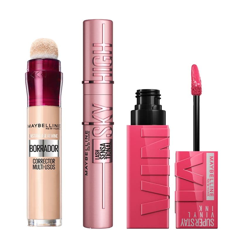 Maybelline New York | Pack Rutina Pintalabios Vynil tono Coy+ Mascara Lash High Sky Black +Borrador tono Light
