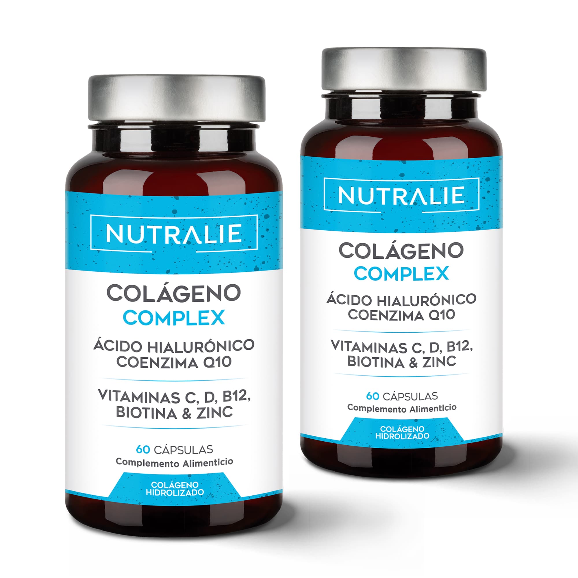 Colágeno Complex (x2) - Colágeno Ácido Hialurónico - Hidrolizado + Biotina + Q10 - Piel Cartílago - Vit C D B12 y Zinc - Collagen Complex - 60 Cápsulas Nutralie