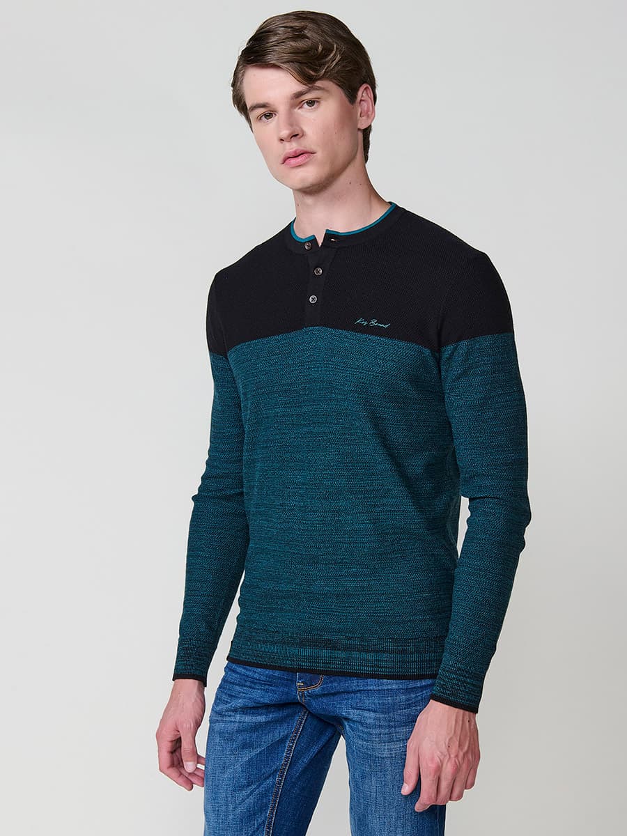 Koroshi - Polo hombre manga larga de punto tricot 100% algodón para look smart casual, negro o navy