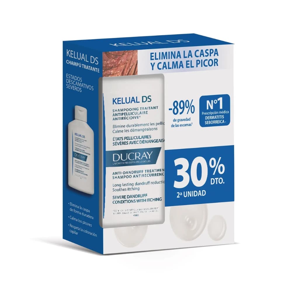 Ducray Kelual DS Champú 100 ml PACK 2 UNIDADES – Tratamiento Anticaspa para Cuero Cabelludo Sensible - Calma los picores