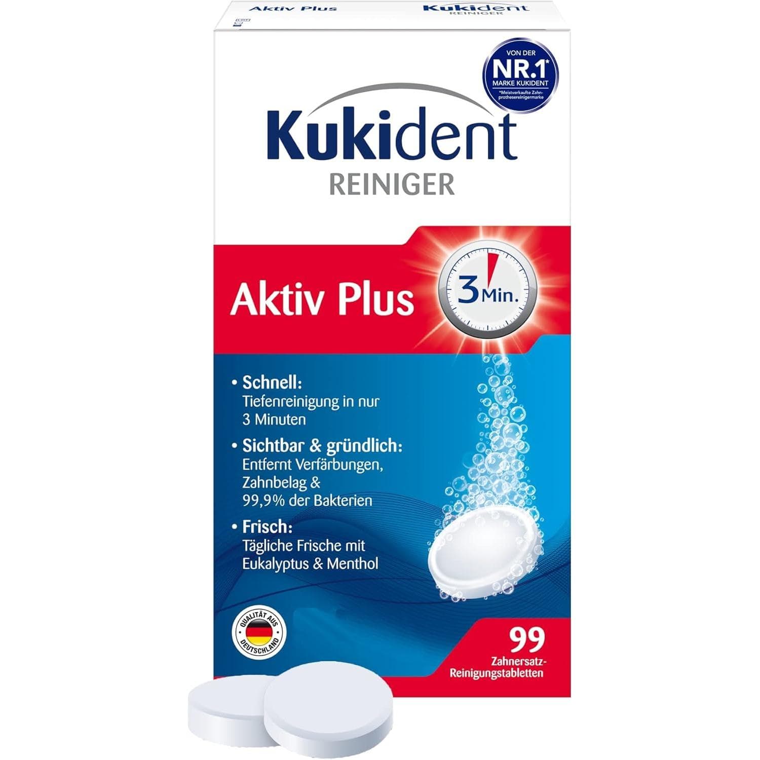 Kukident Pastillas de limpieza Aktiv Plus – Pastillas para limpieza de dentaduras postizas, prótesis dentales 99 pastillas