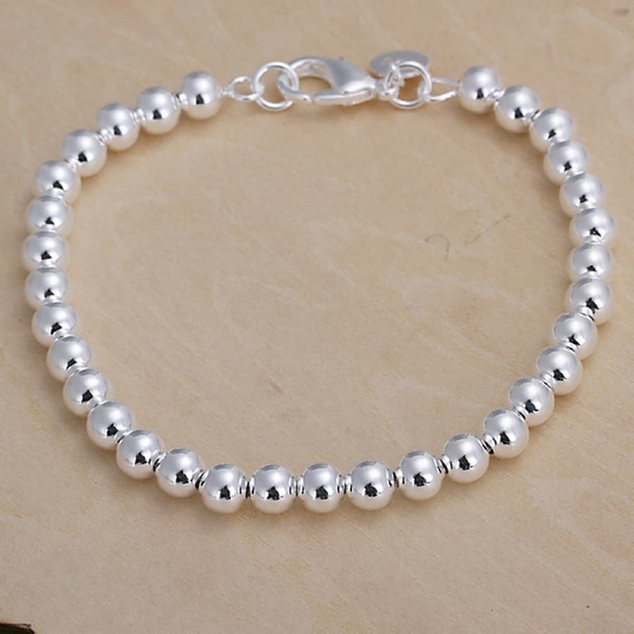 Pulsera De Plata Esterlina 925 Para Mujer Joyería De Moda Con Encanto Cadenas Y Bolas De 6MM Fiesta De Boda
