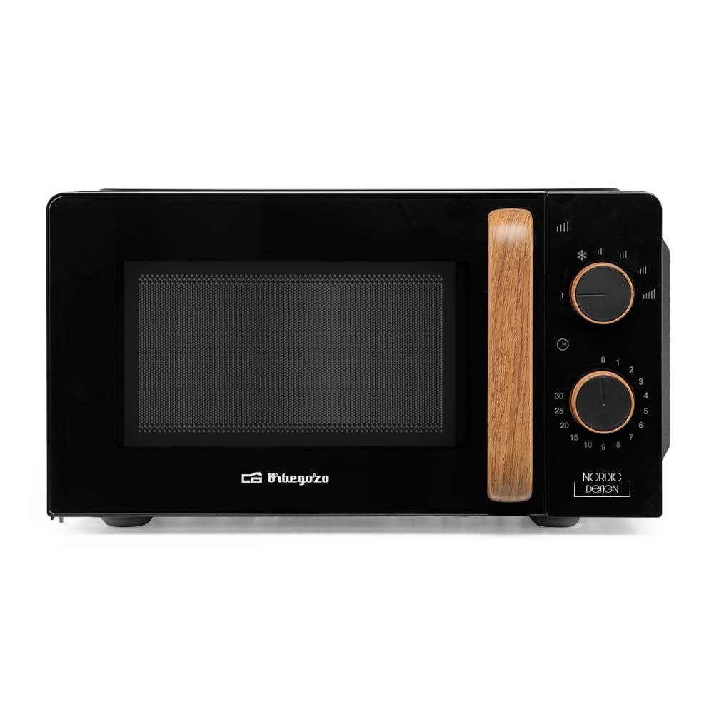 Orbegozo MI 2120 - Microondas con capacidad de 20 litros, diseño nórdico, asa de madera, 6 niveles de potencia, 700 W