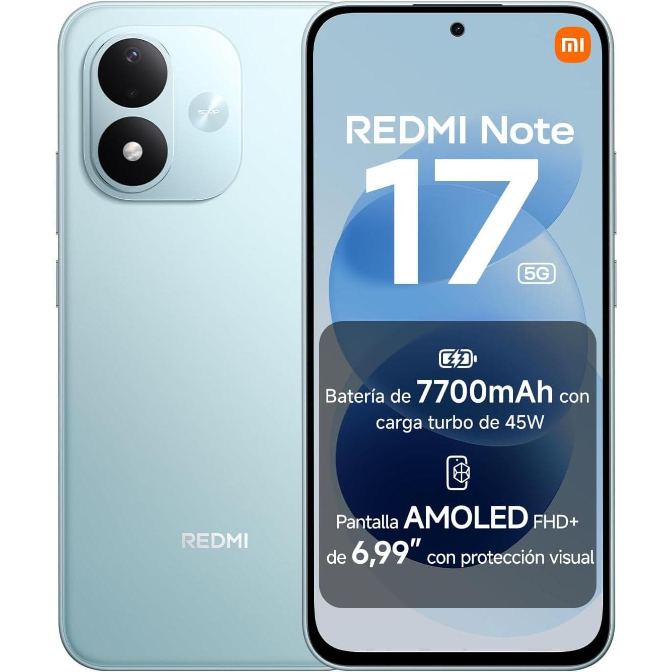Teléfono inteligente Redmi Note 17 5G, batería de 7700 mAh, carga de 45 W, pantalla AMOLED FHD+ de 6,99" con tecnología Eye-care, Snapdragon 4 Gen 4, IP65, teléfono Xiaomi - Versión para la UE