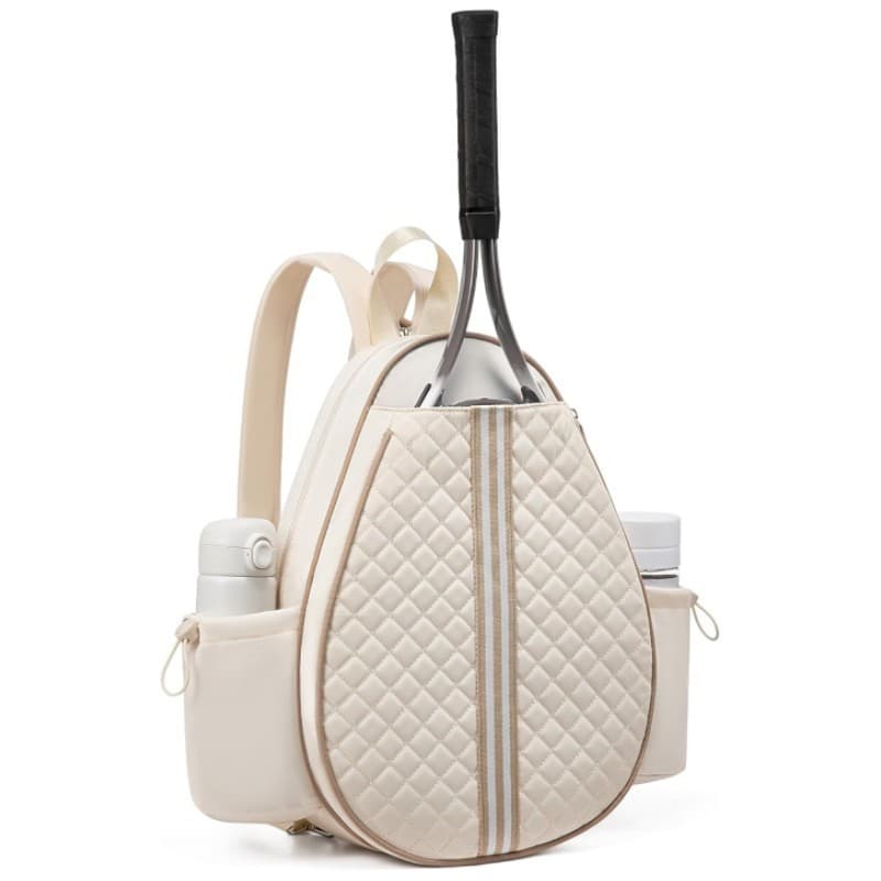 TK Bolso bandolera ligero y multifuncional para raquetas de tenis, impermeable, para hombre y mujer, apto para pelotas de tenis y volantes de bádminton (beige, 32 x 12 x 42 cm).
