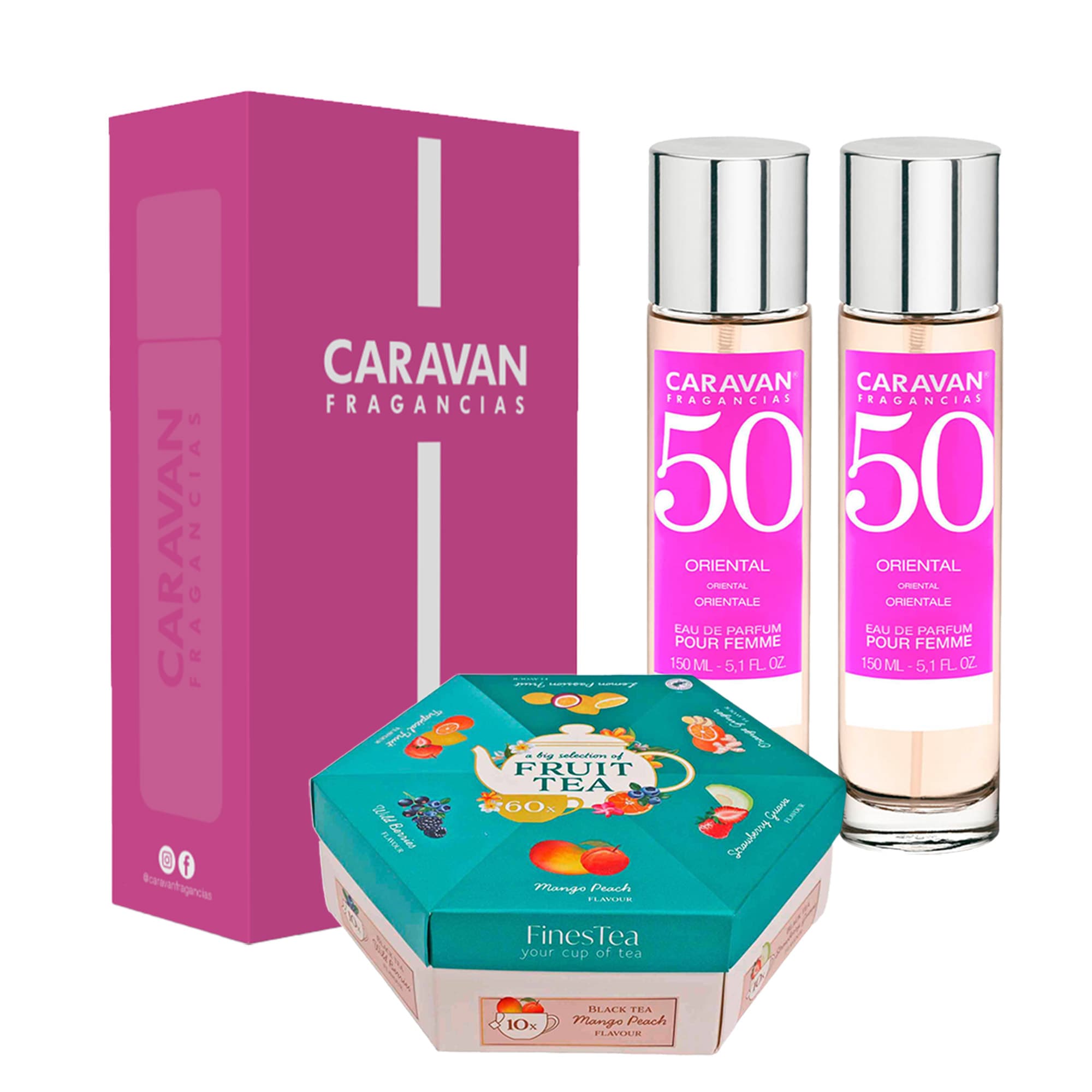 CARAVAN Set de 2 Fragancias de Mujer Nº45+ Caja Regalo Caravan + Caja hexagonal de té 60 bolsitas