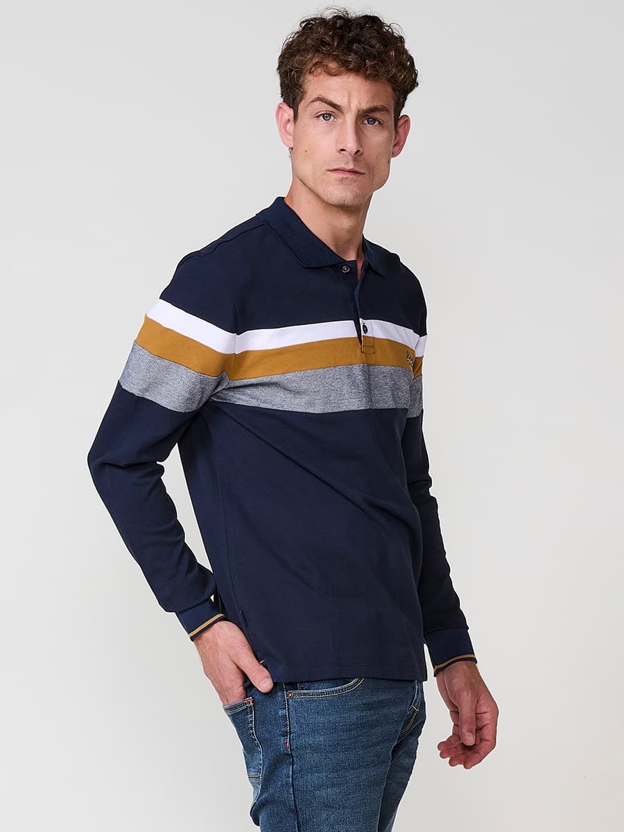 Koroshi - Polo hombre manga larga cuello camisero 100% algodón para uso diario, cómodo y versátil en kaki, rojo u ocre