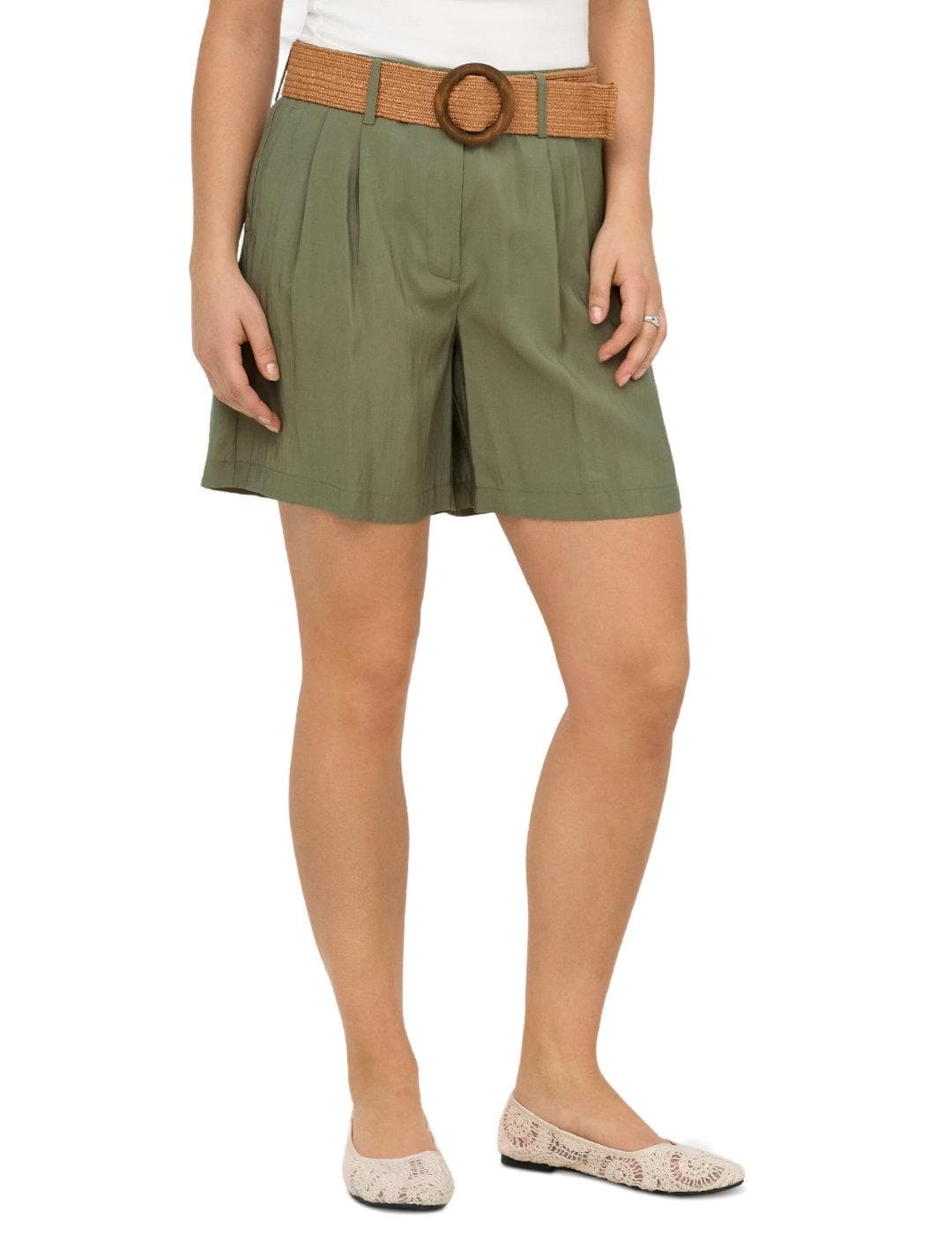 Short Only Ibiza verde militar de tela para mujer