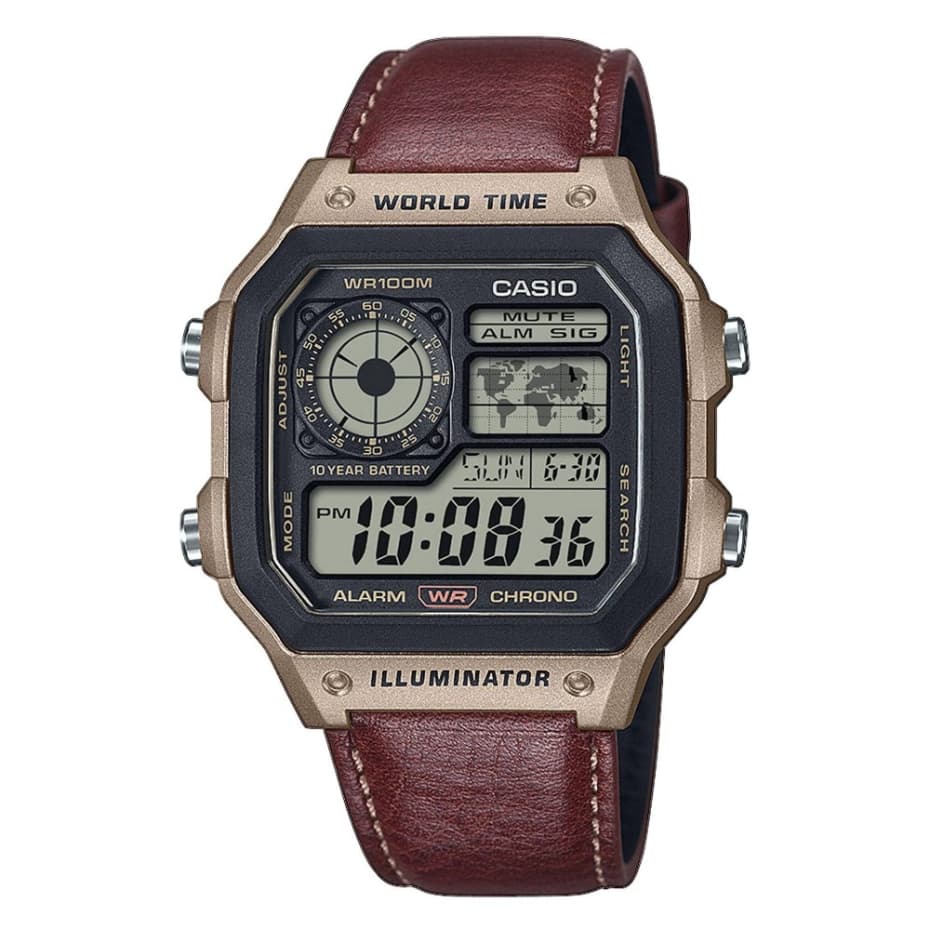 RELOJ DIGITAL CASIO AE-1200WHL-5AV DIGITAL CUERO MARRON