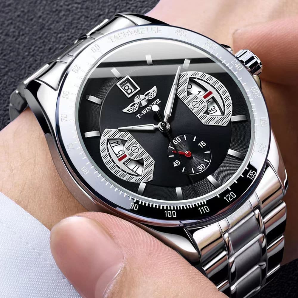 Reloj Mecánico Automático Para Hombre Con Calendario Y Luz Reluciente Resistente Al Agua De Acero Hueco Tendencia De Moda De Negocios Duradero Popular Regalo Ideal Para Lugar De Trabajo Uso Diario Citas