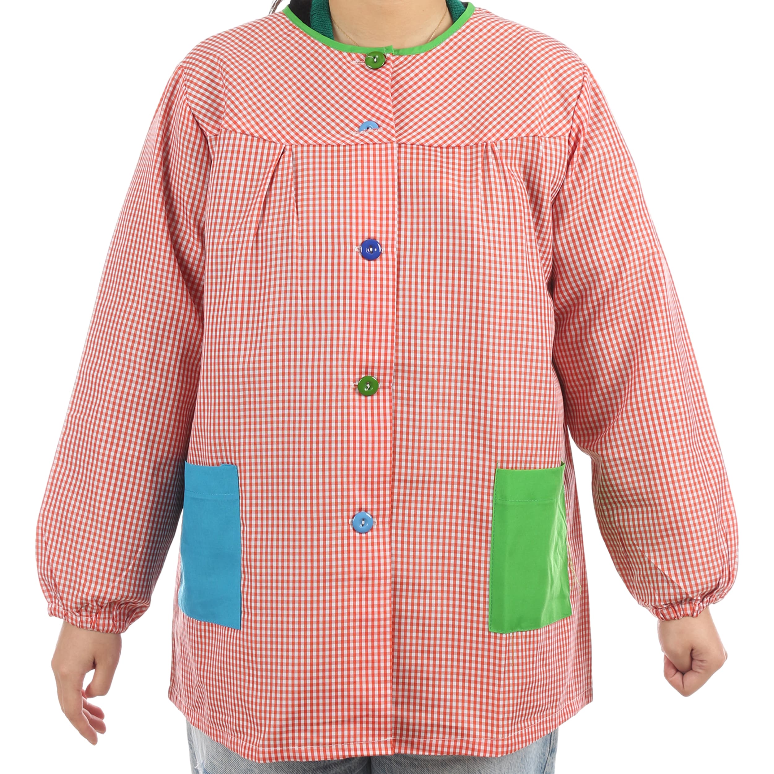 DEKORA SOUL - Bata Escolar Infantil de Cuadros con Botones Grandes - Manga Larga - Variedad de Colores y Tallas